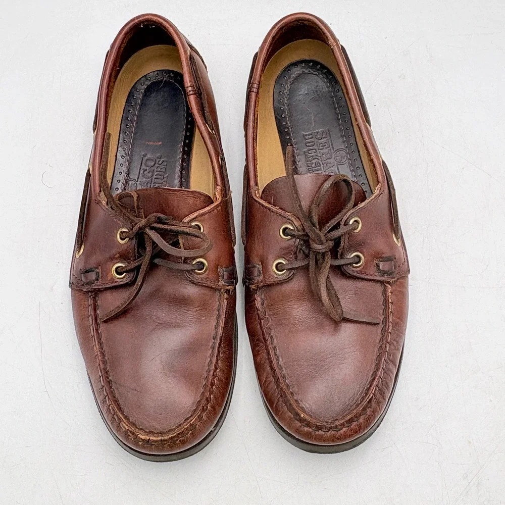 Sebago Docksides Boat Shoes Men 9 Wide Brown Good Vintage Made in USA Leather